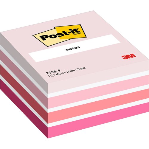 Post-it Notes Cube, Pink, 76 mm x 76 mm, 450 Sheets/Pad, 1 Pad/Pack, 100% PEFC SGSCH-PEFC-COC-110078