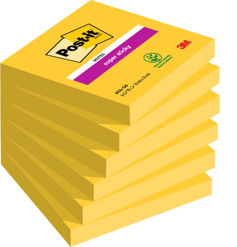 Post-it Super Sticky Notes, Ultra Colours, 76 mm x 76 mm, 90 Sheets/Pad, 6 Pads/Pack, 100% PEFC SGSCH-PEFC-COC-110078