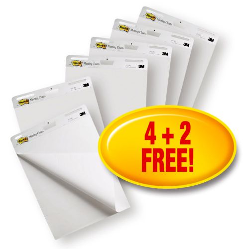 Post-it Super Sticky Self Stick Meeting Chart 559VP, White, 63.5 cm x 76.2 cm, Promo Pack, 4 + 2 FREE Pads/Pack, 100% PEFC SGSCH-PEFC-COC-110078