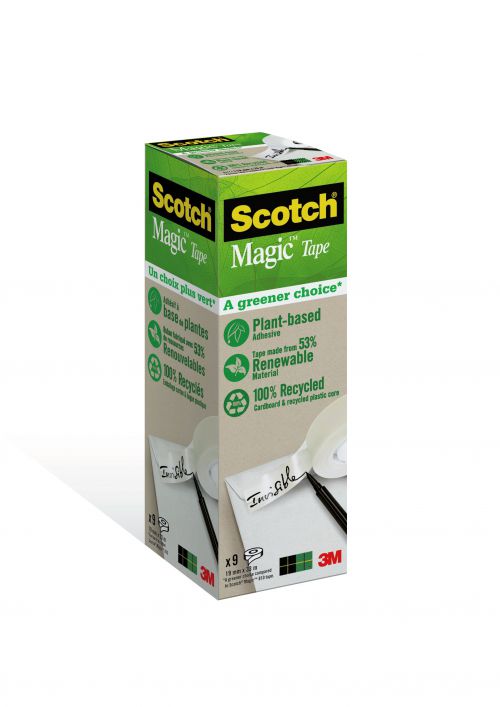 Scotch Magic Tape, Made with 66% Plant Based Adhesive, 19 mm x 33 m, 9 Rolls/Pack