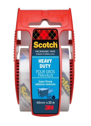 Scotch Heavy Duty Packaging Tape, Transparent, 48 mm x 20 m, 1 Roll in Hand Dispenser/Pack