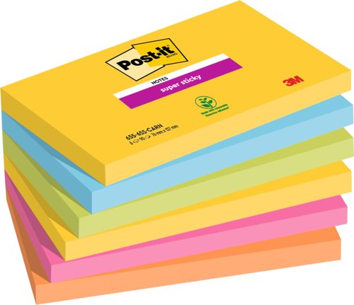 Post-it Super Sticky Notes, Carnival Colour Collection, 76 mm x 127 mm, 90 Sheets/Pad, 6 Pads/Pack, 100% PEFC SGSCH-PEFC-COC-110078