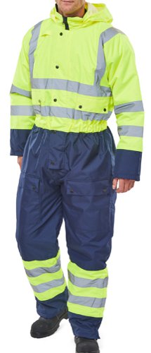 Beeswift Two Tone Hiviz Thermal Waterproof Coverall Saturn Yellow / Navy 2XL
