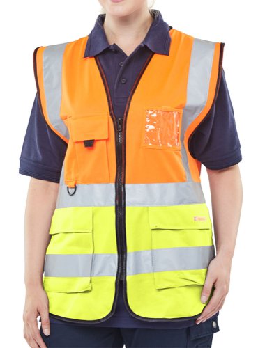 Beeswift Two Tone Executive Waistcoat Orange / Saturn Yellow XL