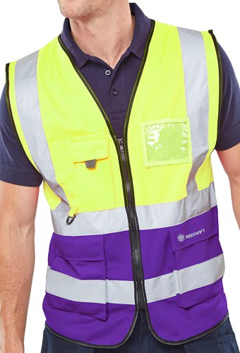 Beeswift TWO TONE EXECUTIVE WAISTCOAT SAT YELLOW/PURPLE LGE