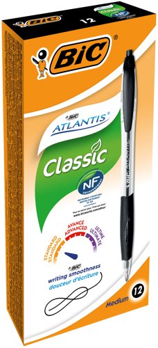 BIC Atlantis Black Retractable Ballpoint Pen Pack of 12