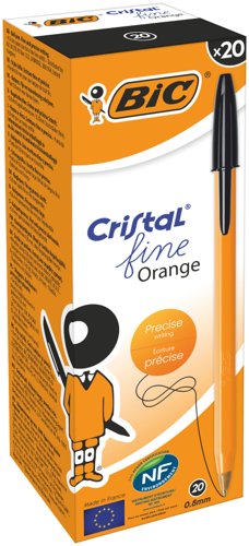 BIC Orange Ballpoint Pen Black Fine 0.3mm Pack of 20