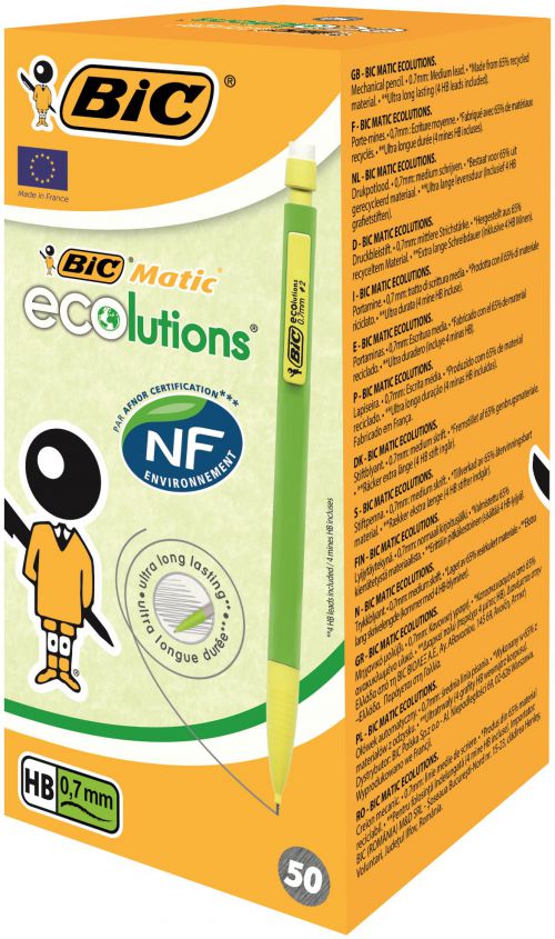 BIC Matic Ecosolutions Mechanical Pencil with Built-in Eraser Pack of 50