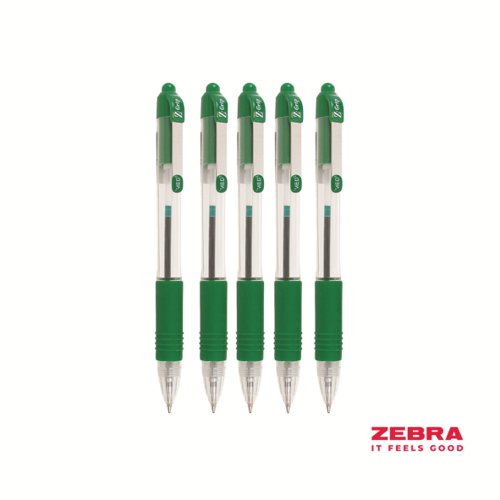 Zebra Z-Grip Retractable Ballpoint Pen Green ink - Pack of 12