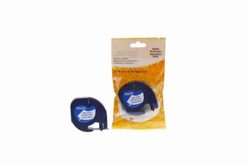 Comp Dymo  91201 Plastic Labelling Tape Cassette Black on White  12mm x 4m LetraTAG Unchipped
