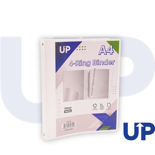 UP A4 Presentation Binder 4 Ring 25mm - White (10)