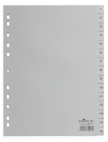 Durable 15 Part Numbered Index Divider