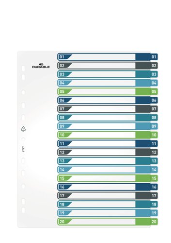 Durable 20 Part Numbered Index Divider