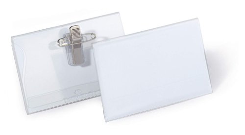 Durable Premium Clip & Pin Name Badge Holders + Inserts 50 Pack 54 x 90mm