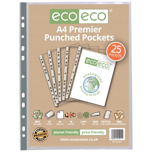 Eco Eco A4 100% Recycled Bag Premier Multi Punched Pockets - Pack of 25