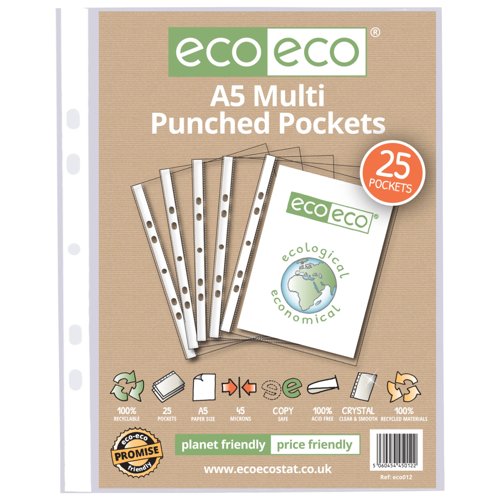 Eco Eco A5 100% Recycled Bag Multi Punched Pockets - Pack of 25