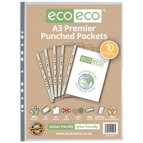Eco Eco A3 100% Recycled Bag Multi Punched Pockets - Pack of 10
