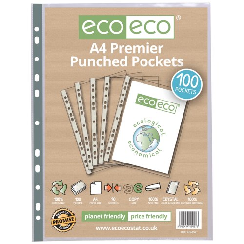 Eco Eco A4 100% Recycled Bag Premier Multi Punched Pockets - Pack of 100