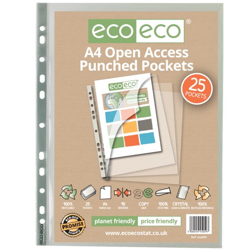 Eco Eco A4 100% Recycled Bag Premier Open Access Multi Punched Pockets - Pack of 25