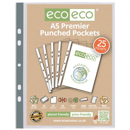 Eco Eco A5 100% Recycled Bag Premier Multi Punched Pockets - Pack of 25