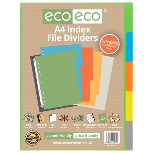Eco Eco A4 50% Recycled Index File Dividers - 1 Set of 5