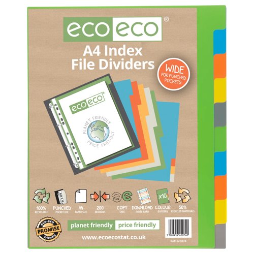 Eco Eco A4 50% Recycled Wide Index File Dividers - 1 Set of 10