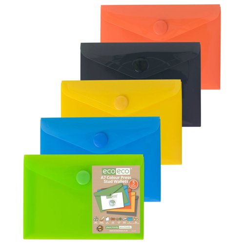 Eco Eco A7 50% Recycled Colour Press Stud Wallets - Pack of 5