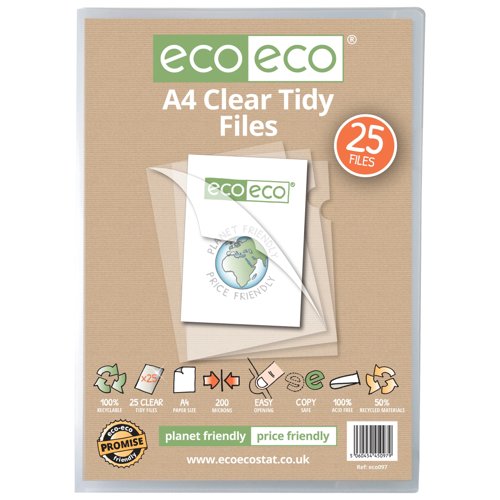 Eco Eco A4 50% Recycled Bag Clear Tidy Files - Pack of 25