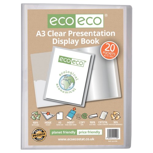 A3 50% Recycled Presentation Display Book with 20 Clear Pockets - Single