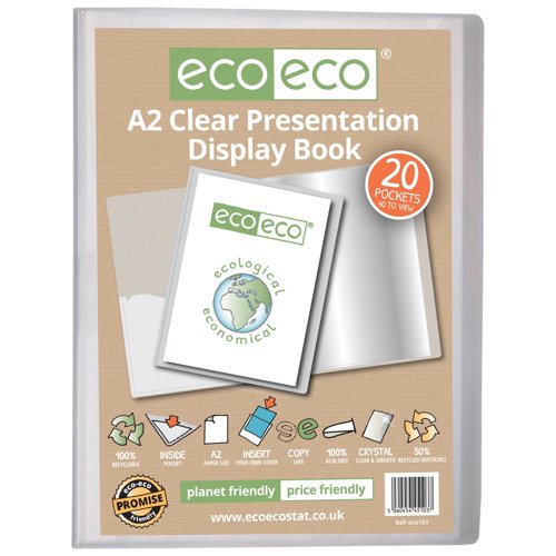 A2 50% Recycled Presentation Display Book with 20 Clear Pockets - Single