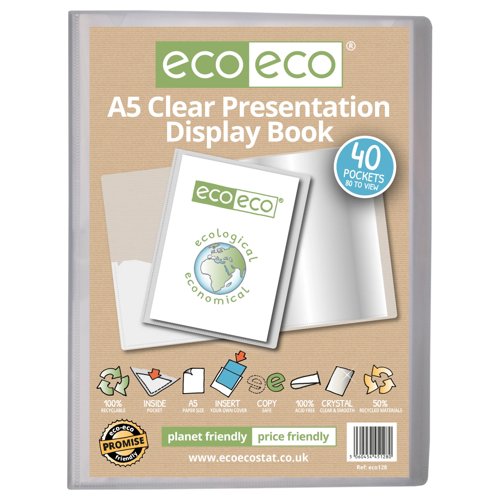 A5 50% Recycled Presentation Display Book with 40 Clear Pockets  - Single