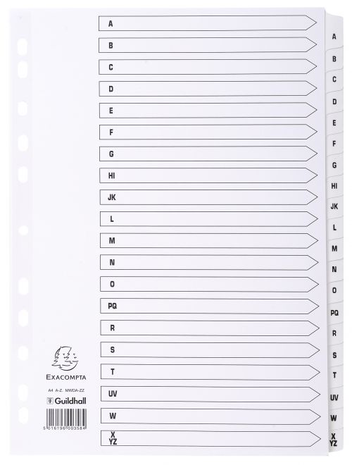 Exacompta Mylar Printed 160 GSM Indices A4 20 Part A to Z Letter Tabs