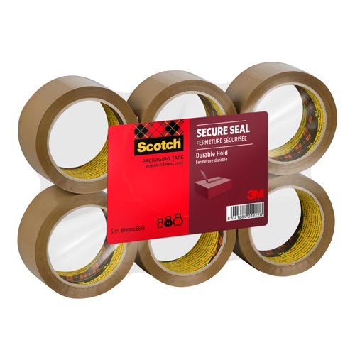 Scotch Secure Seal Packaging Tape, Brown, 50 mm x 66 m, 6 Rolls/Pack
