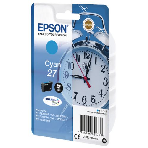 OEM Epson C13T27024012 (27) Ink Cartridge Cyan 300 Pages 3.6ml