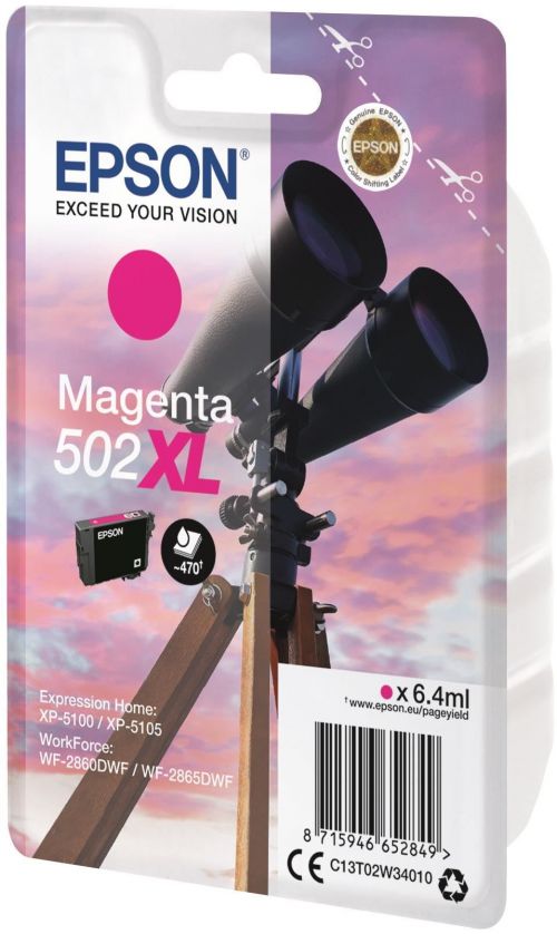 OEM Epson 502XL High Capacity Magenta Ink Cartridge T02W34010
