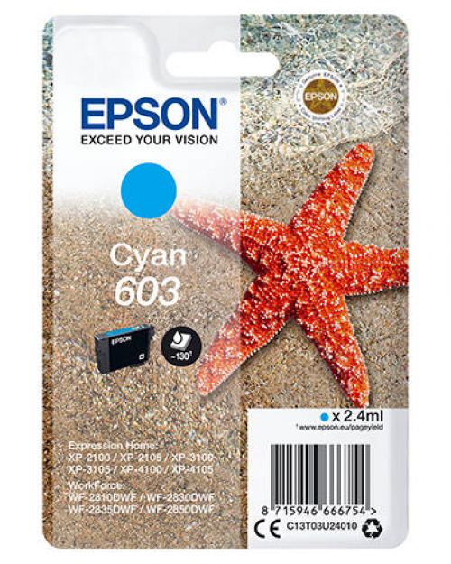 OEM Epson 603 Cyan Original Ink Cartridge C13T03U24010
