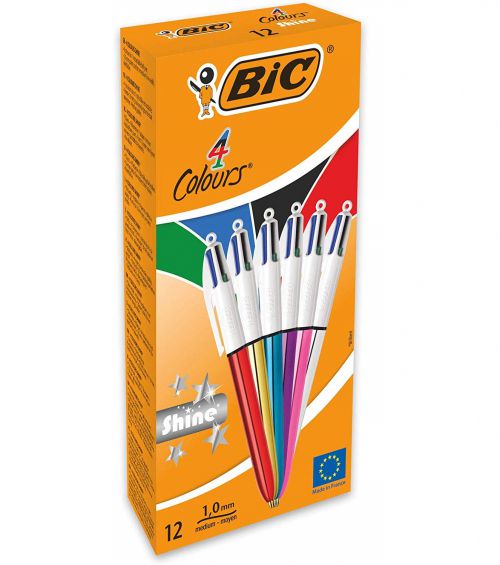 BIC 4 Colours Assorted Shine Ballpoint Pens Pack of 12