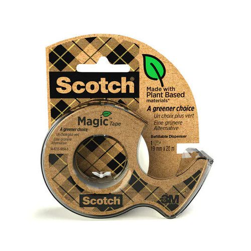 Scotch Magic Tape, Made with 66% Plant Based Adhesive, 19 mm x 20 m, 1 Roll on Handheld Dispenser/Pack