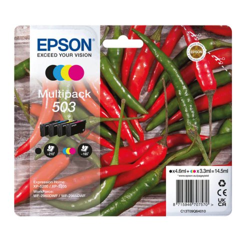 Epson C13T09Q64010 503 Ink Cartridge Multi Pack BKCMY 210 Pages + 3x165 Pages Pack=4