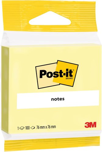 Post-it Notes, Canary Yellow, 76 mm x 76 mm, 100 Sheets/Pad, 1 Pad/Pack, 100% PEFC SGSCH-PEFC-COC-110078