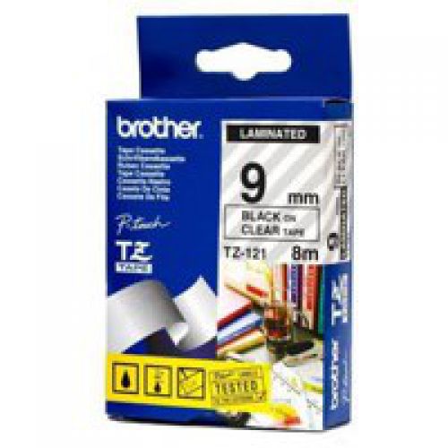 Brother TZE121 Black on Clear Label Tape 9mmx8m