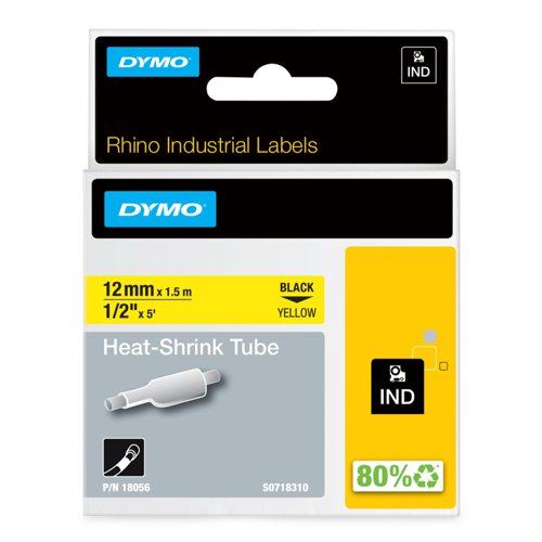 OEM Dymo 18056/S0718310 Heat Shrink Tubes black on yellow 12mm x 1.5m for Dymo Rhino 6-12mm/19mm/24mm