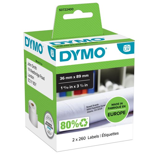 OEM DYMO 99012 (S0722400) Label TapeWhite 89mm x36mm Pack qty 2