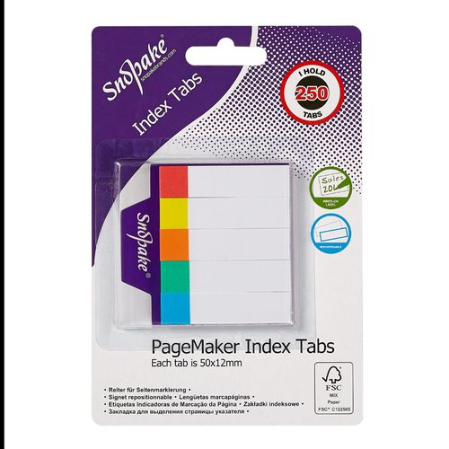 FSC Index Tab PageMarker Assorted, 250 tabs- 12 B/Cards
