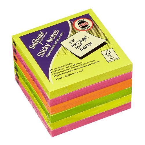 FSC Sticky Note Neon Assorted, 100 Sheet Pad- 6 Pads