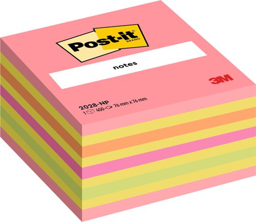 Post-it Notes Cube, Assorted Colours, 76 mm x 76 mm, 450 Sheets/Pad, 1 Pad/Pack, 100% PEFC SGSCH-PEFC-COC-110078