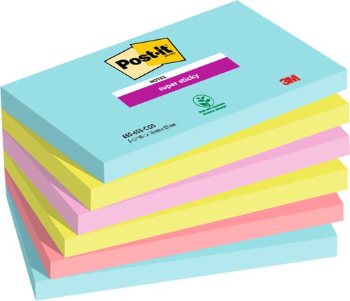 Post-it Super Sticky Notes, Cosmic Colour Collection, 76 mm x 127 mm, 90 Sheets/Pad, 6 Pads/Pack, 100% PEFC SGSCH-PEFC-COC-110078