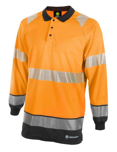 Beeswift High Visibility Two Tone Polo Shirt Long Sleeve Orange / Black M