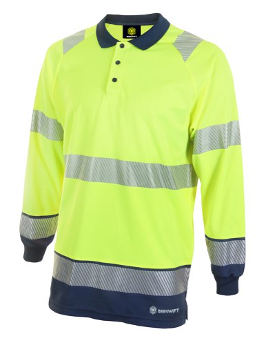 Beeswift High Visibility Two Tone Polo Shirt Long Sleeve Saturn Yellow / Navy 2XL