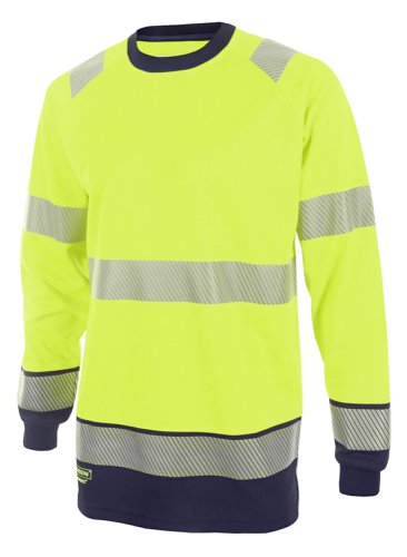 Beeswift High Visibility Two Tone Long Sleeve T Shirt Saturn Yellow / Navy XL